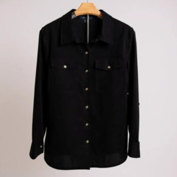 Tommy Hilfiger Black Gold Button Long Sleeve Blouse Top Size Large - Picture 1 of 8